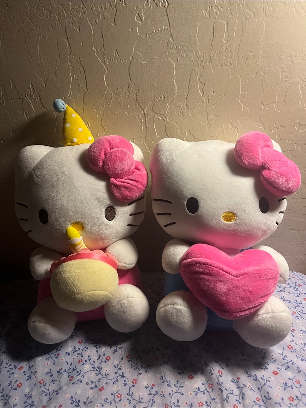 Plush Hello Kitty Heart with blue shirt and Hello Kitty Birthday Cake with pink